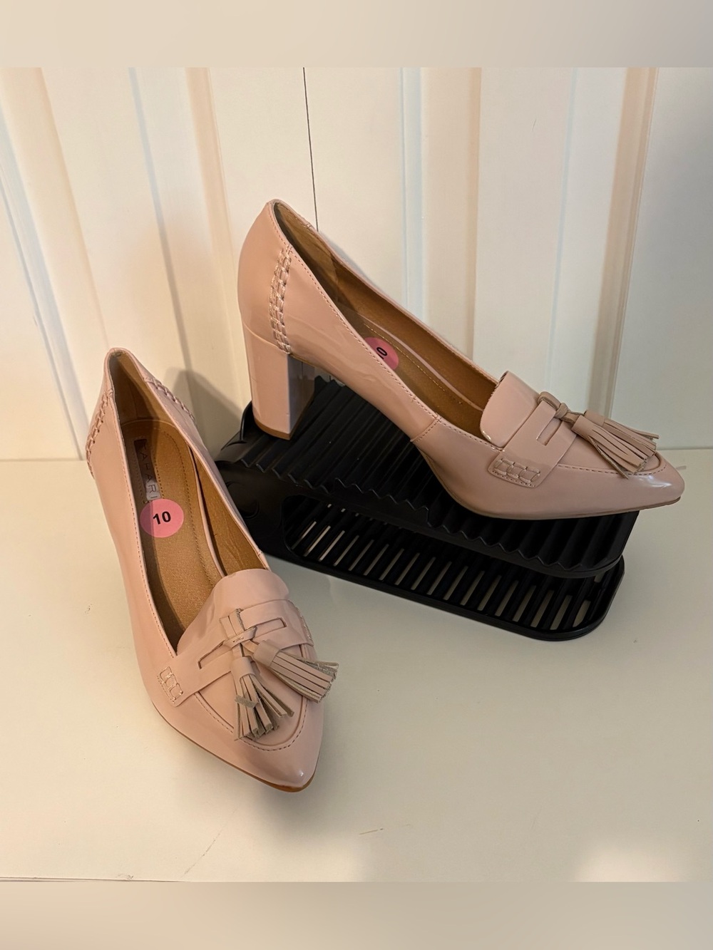 TAHARI Blush Pink Tassel Block Heel Loafers, NWOT